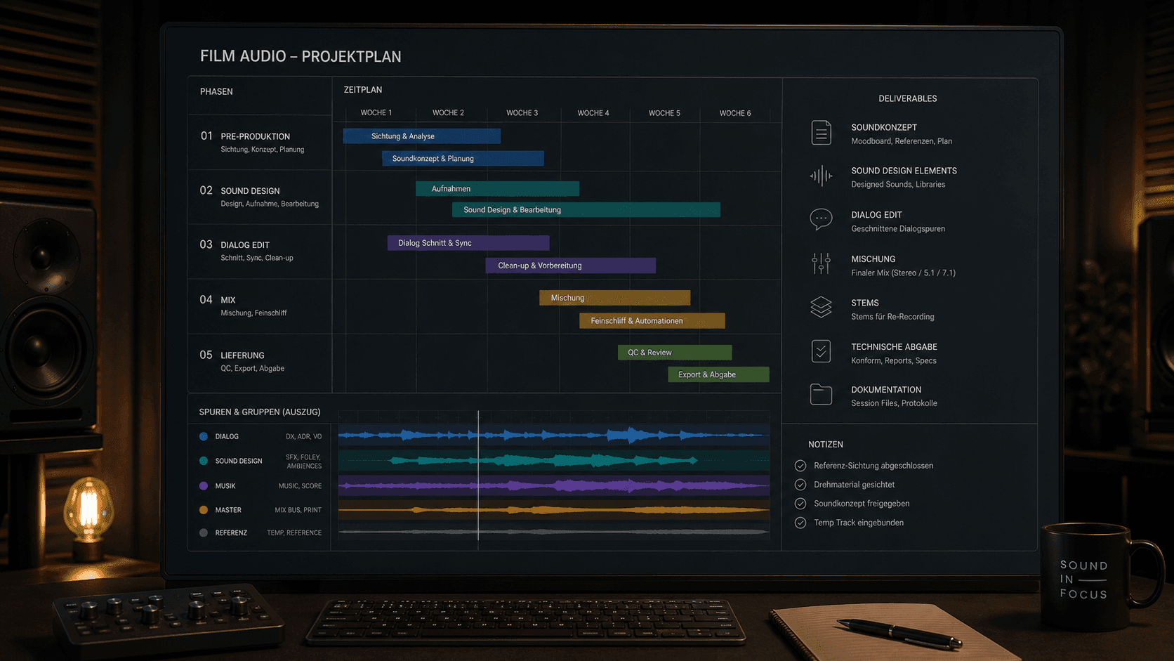 Projektplanung für Audiopostproduktion und Tonbearbeitung