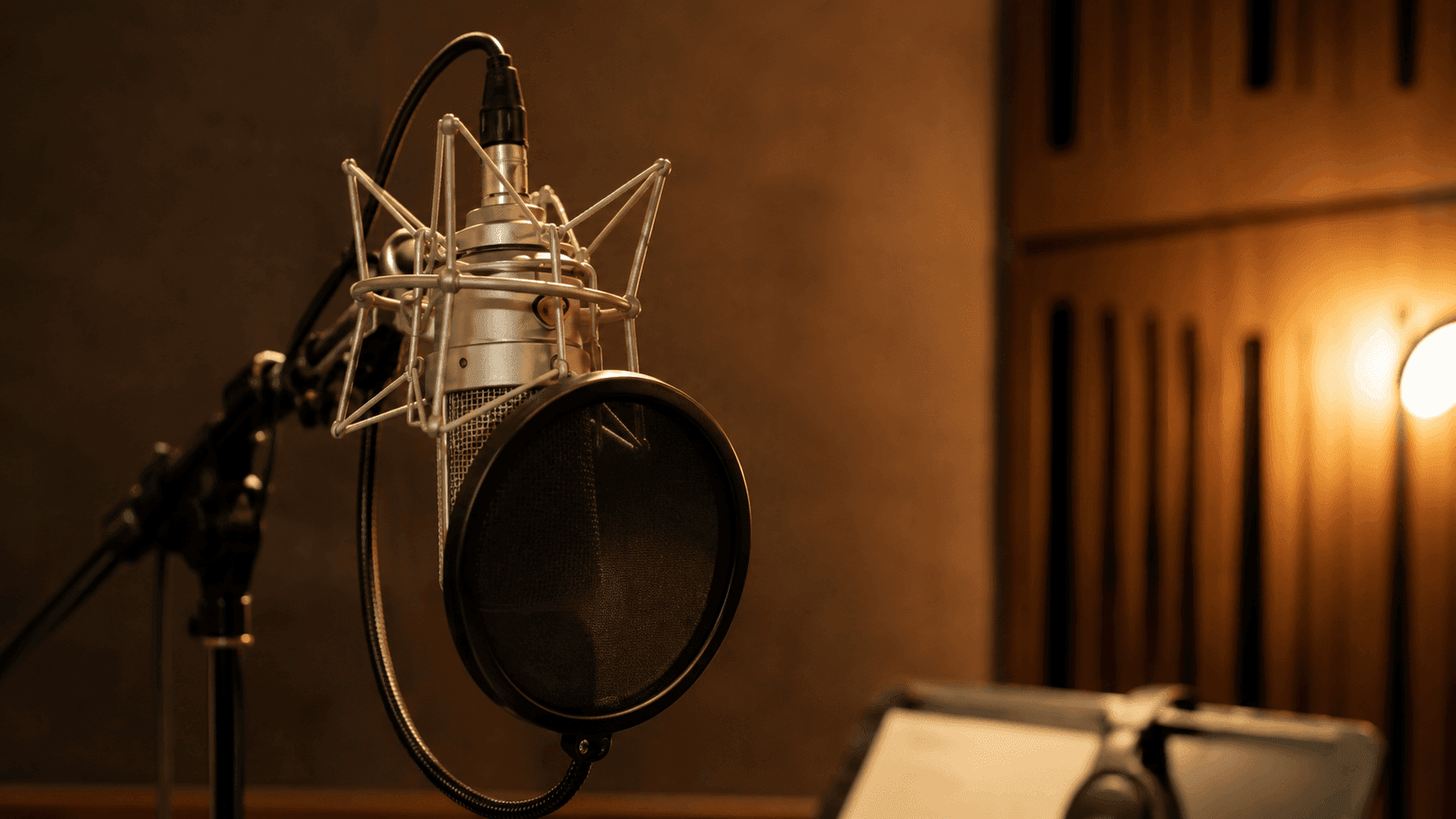 Studiomikrofon mit Popfilter für Sprachaufnahmen