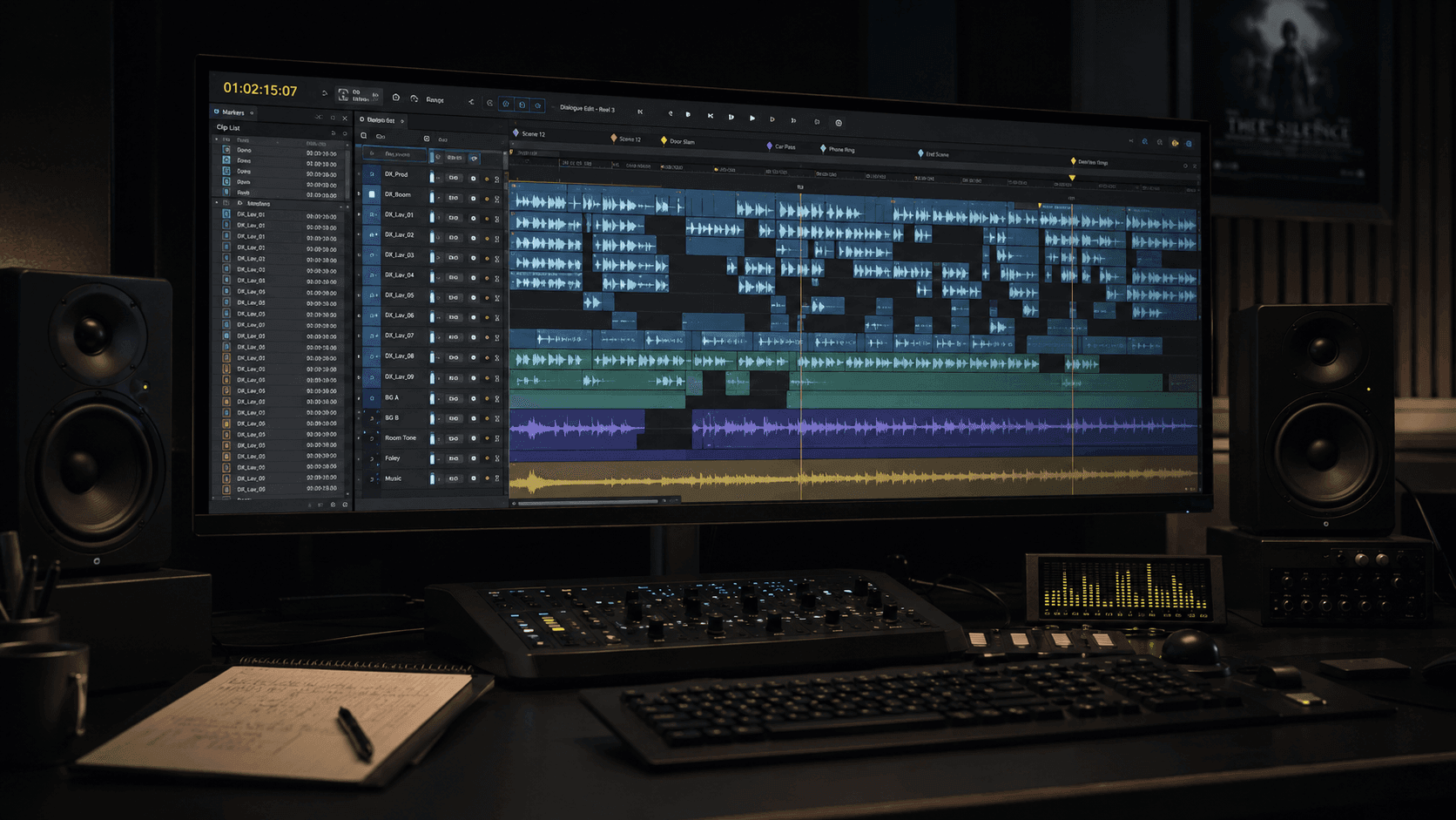 Audiobearbeitung mit Dialogspuren und Analyseanzeigen im Studio